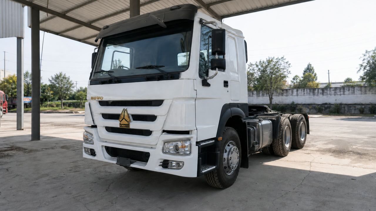 Refurbished HOWO 371HP 6x4 tractor truck front three-quarter view
