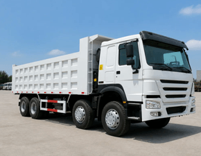 Refurbished HOWO 371HP 8x4 tipper dump truck front three-quarter view
