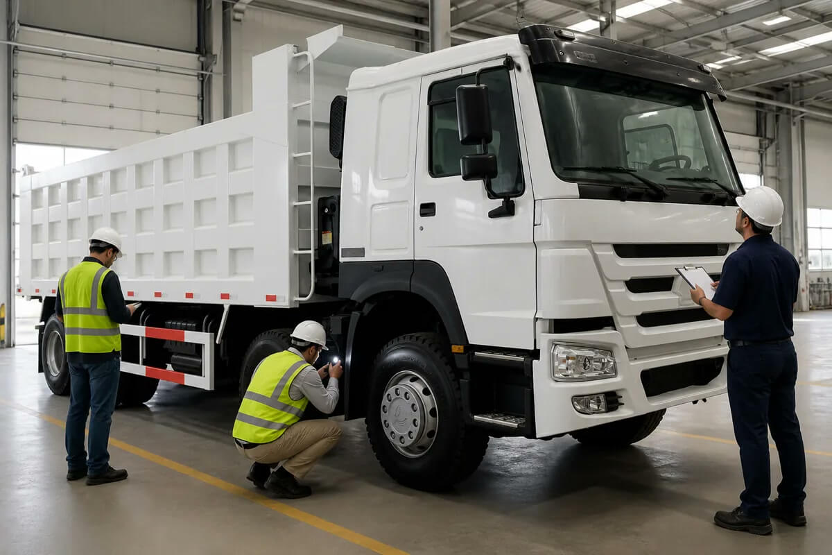 Buyer inspection of refurbished HOWO 371HP 8x4 tipper