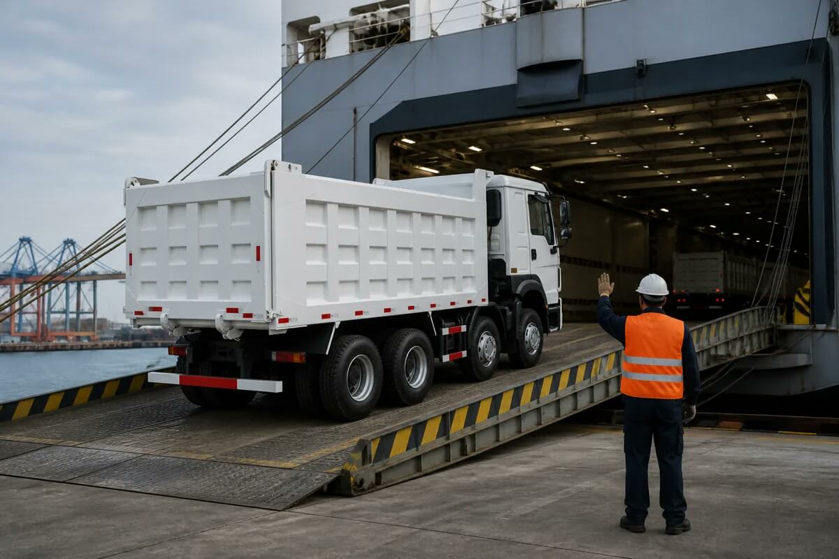 Refurbished HOWO 371HP 8x4 tipper loading and shipment