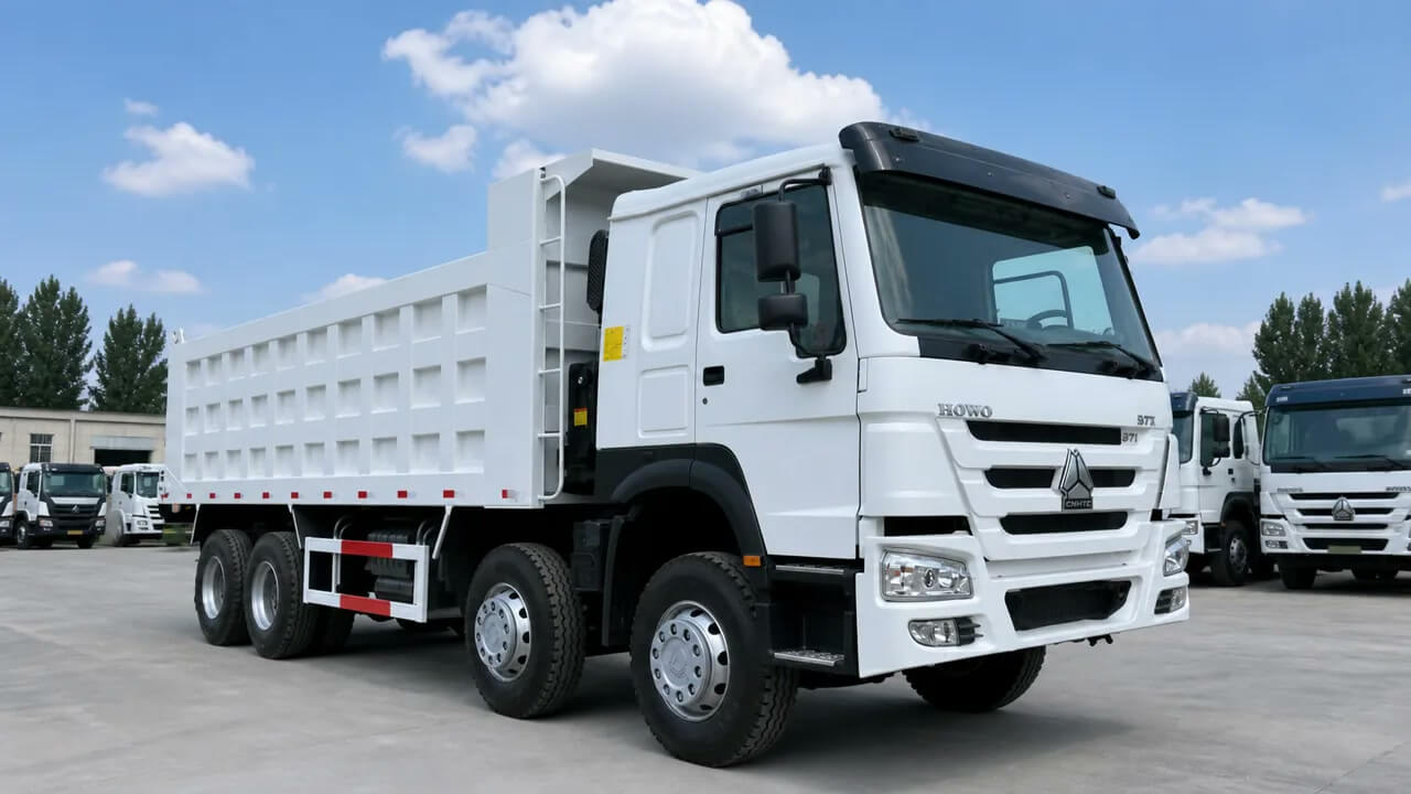 Refurbished HOWO 371HP 8x4 tipper dump truck front three-quarter view