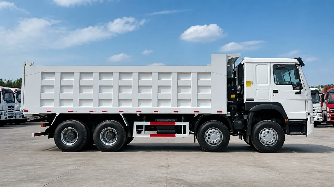 Refurbished HOWO 371HP 8x4 tipper dump truck full side view
