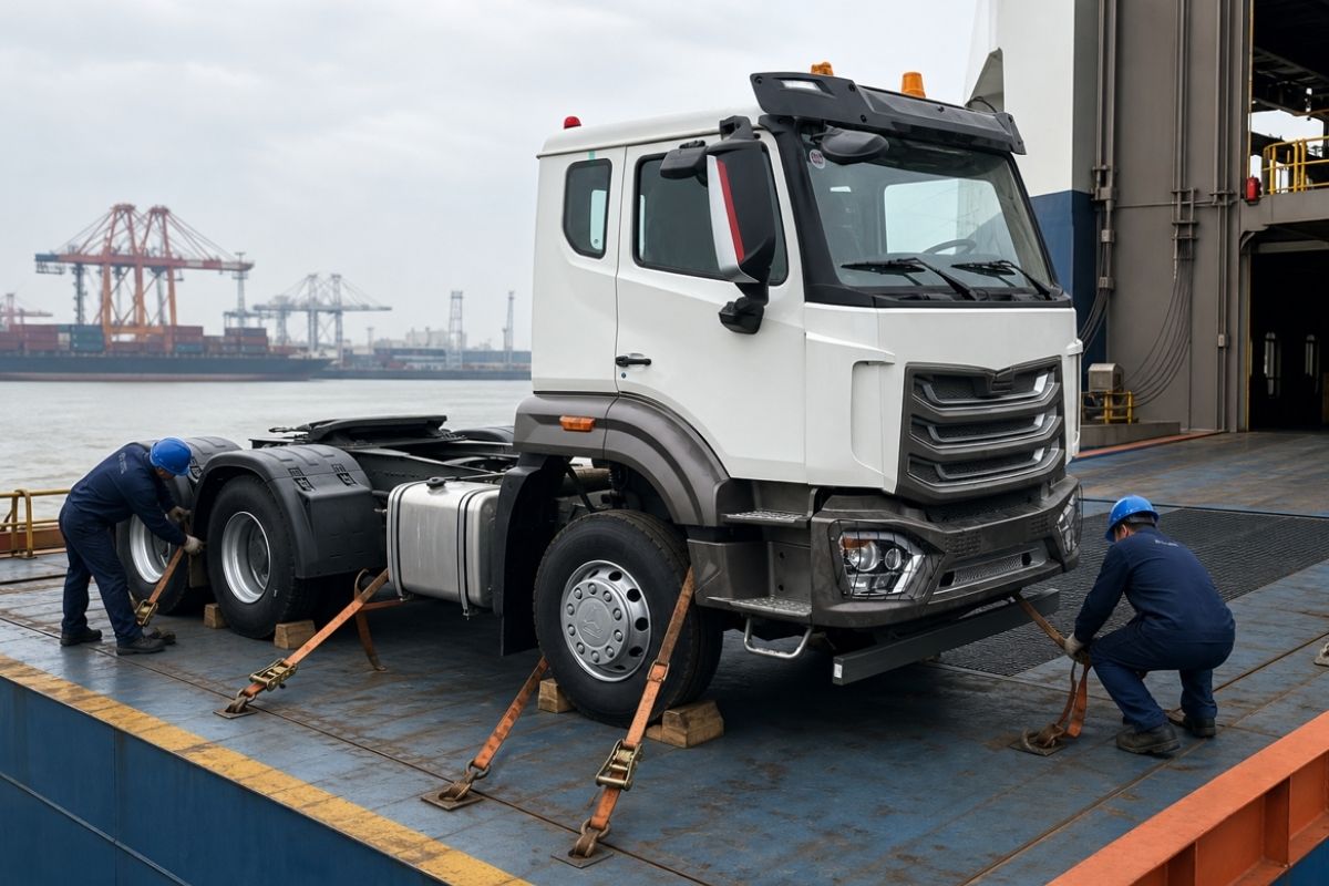 HOWO NX tractor loading and securing