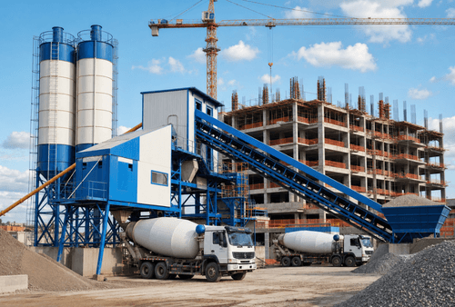 Belt type concrete batching plant for building construction