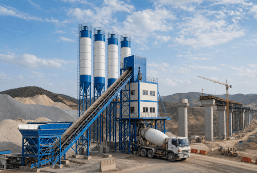 Belt type concrete batching plant for highway and bridge construction