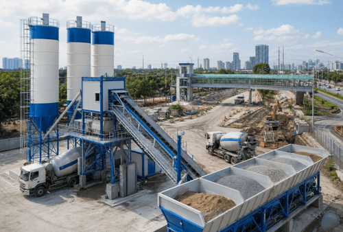 Belt type concrete batching plant for municipal projects