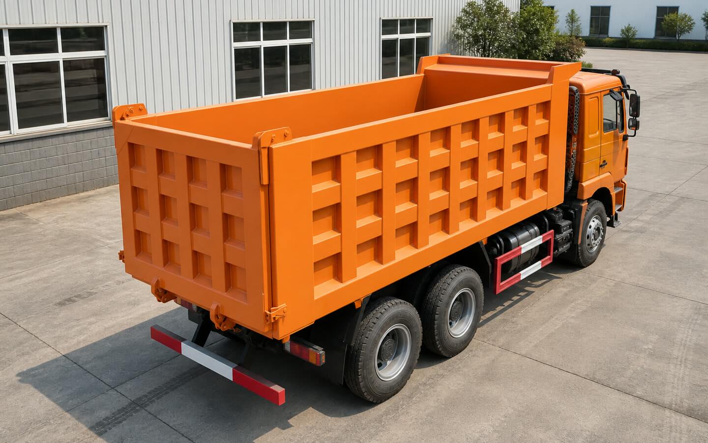 Refurbished SHACMAN F3000 6x4 dump truck elevated rear overview